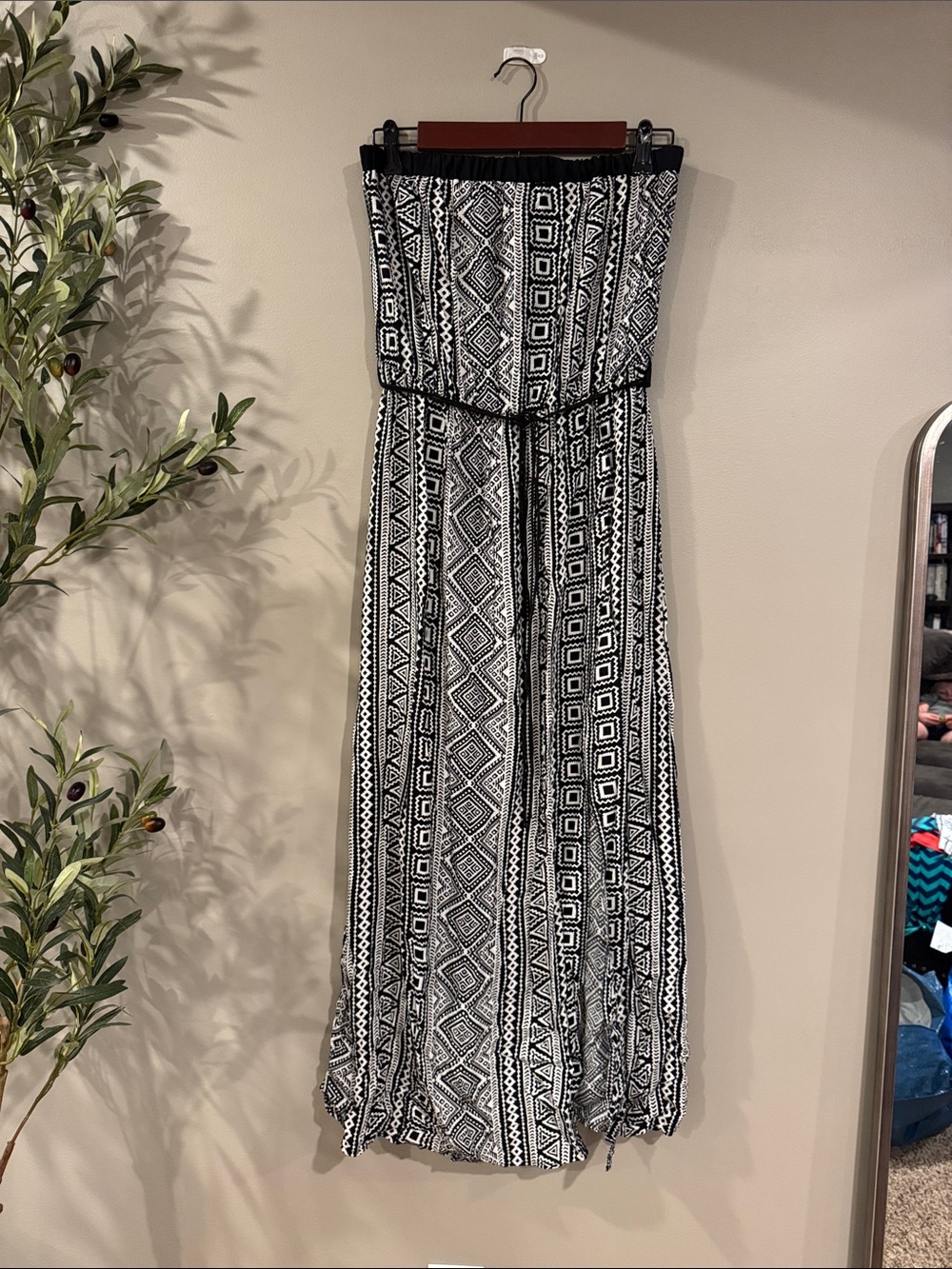Millibon Black and White Strapless Maxi Dress with Aztec Print